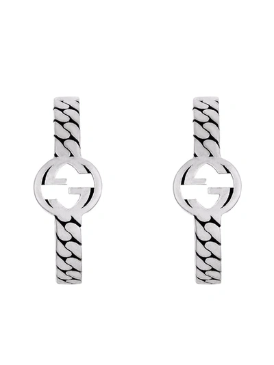 Gucci Interlocking G Hoop Earrings In Silver | ModeSens