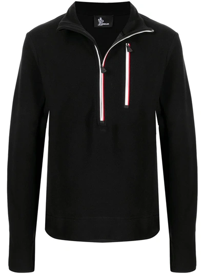 Shop Moncler Half-zip Pocket Sweatshirt In Black