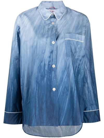 Shop F.r.s For Restless Sleepers Pipe-trim Pajama Shirt In Blue