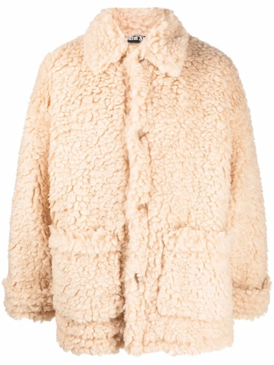 Shop Palm Angels Faux-shearling Single-breasted Short Coat In Neutrals