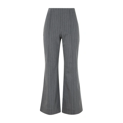 Shop Ganni Stretch Stripe Cropped Pants In Grey