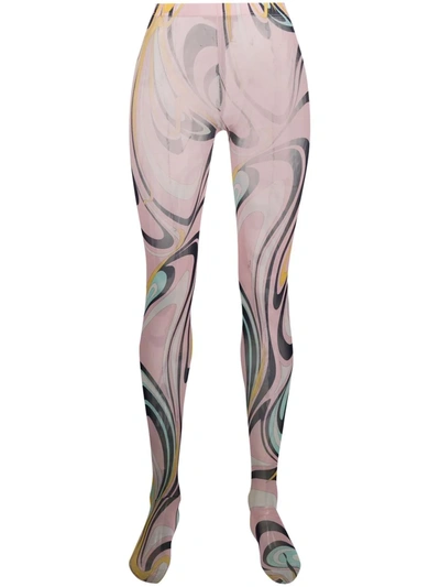 Shop Emilio Pucci Semi-sheer Graphic-print Tights In Pink