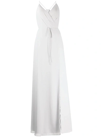 Shop Marchesa Notte Bridesmaids Halterneck Tie-waist Evening Gown In Grau