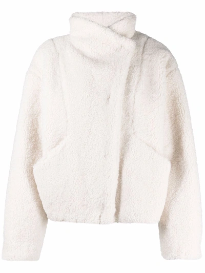 Shop Frame Double-breasted Faux-shearling Jacket In Nude