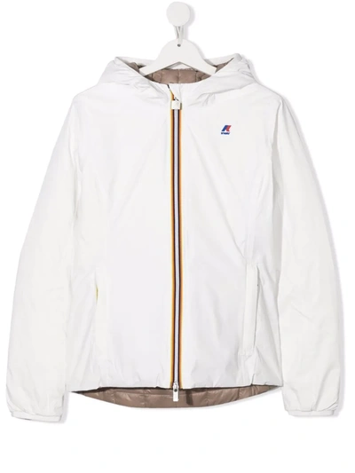 Shop K-way Teen Embroidered-logo Hooded Jacket In White