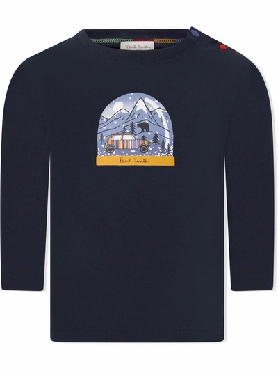 Shop Paul Smith Junior Snow Globe-print Long-sleeve Top In Blue