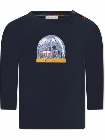 Paul Smith Junior Snow Globe-print Long-sleeve Top In Blue