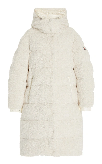 Shop Moncler Women's Hainardia Long Quilted Faux Shearling Hooded Parka In Ivory