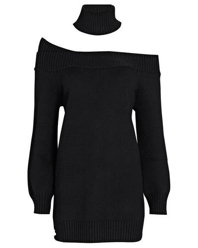 Shop Monse Off-the-shoulder Turtleneck Sweater Dress In Black