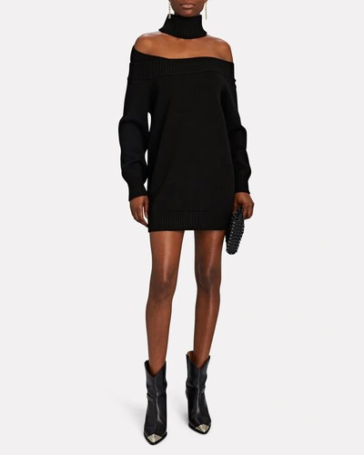 Shop Monse Off-the-shoulder Turtleneck Sweater Dress In Black