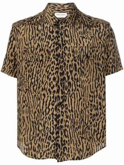 Shop Saint Laurent Men's Beige Silk Shirt In Brown