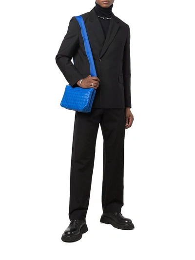 Shop Bottega Veneta Men's Blue Leather Messenger Bag