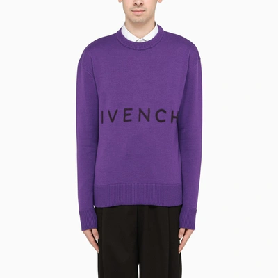 Shop Givenchy Purple Sweater With Logo Lettering And Monogram Embroidery