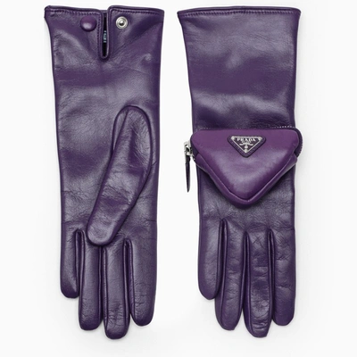 Shop Prada Purple Gloves With Applied Pocket