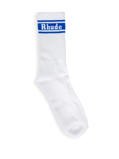 Shop Rhude X Mclaren Stripe Logo Sock White And Blue