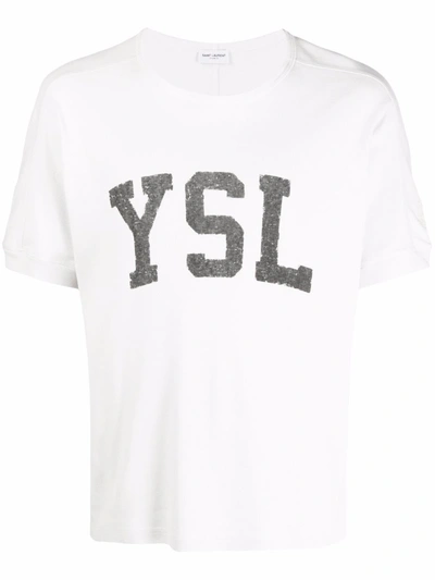Shop Saint Laurent T-shirt Logo In White