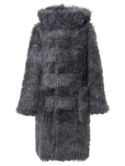 Shop Burberry Faux Fur Duffle Coat With Ear-detail Hood Tempest Grey