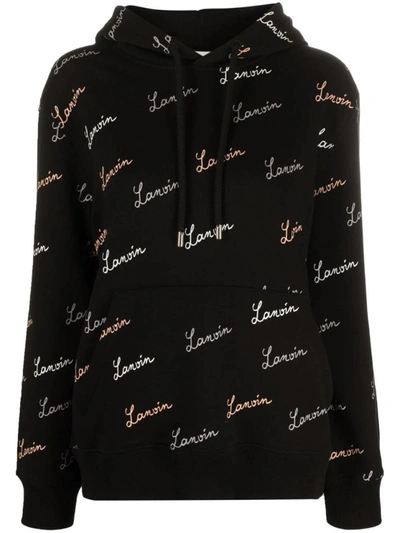 Shop Lanvin All Over Jersey Hoodie In Black