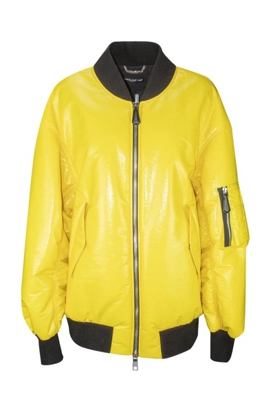 Shop Dolce & Gabbana Lemon Yellow Zip-through Bomber Jacket