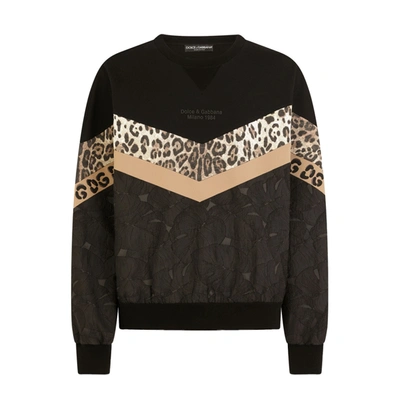 Shop Dolce & Gabbana Mixed-fabric Leopard Inlay Sweatshirt In Black