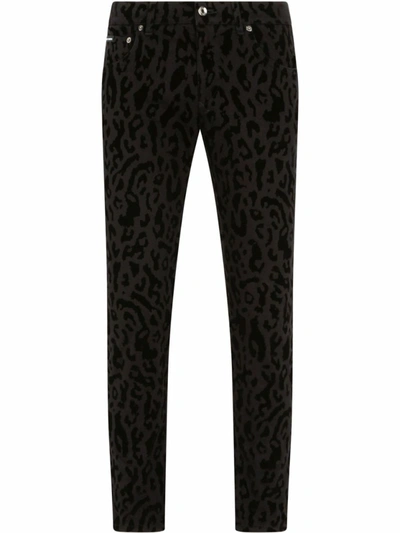 Shop Dolce & Gabbana Black Leopard-print Denim Jeans