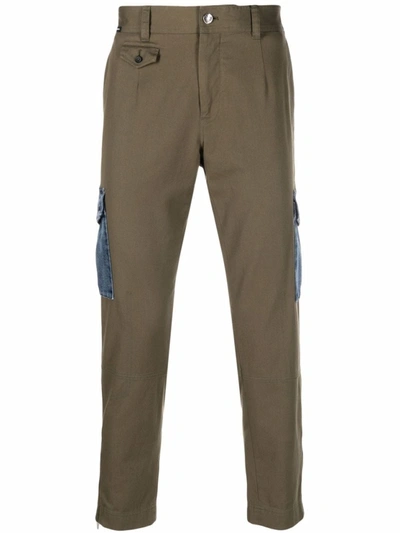 Shop Dolce & Gabbana Khaki Green Denim-pocket Straight Trousers