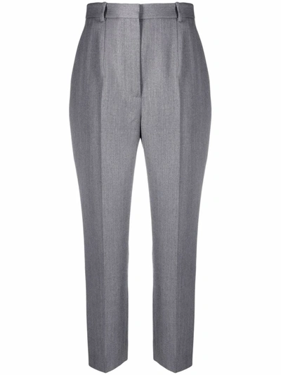 Shop Alexander Mcqueen Light Grey Cropped High-waisted Trousers