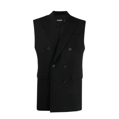 Shop Dsquared2 Double-breasted Tailored Gilet In Black