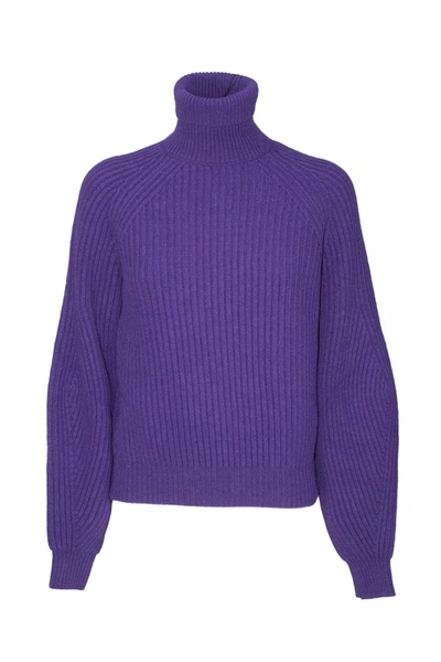 Shop Wandering Purple Roll-neck Ribbed Knit Jumper