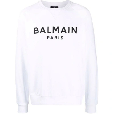 Shop Balmain White Logo-print Crew-neck Sweatshirt
