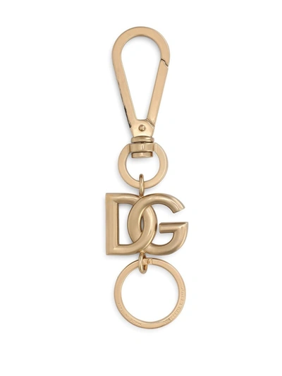 Shop Dolce & Gabbana Gold Logo-plaque Gold-tone Keyring