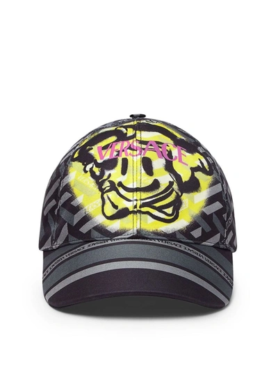 Shop Versace Smiley Face Medusa Logo Cap In Black