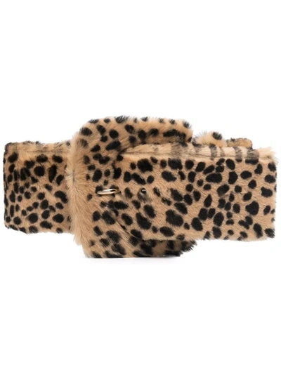 Shop Lanvin Animal-pattern Fur-trimmed Belt In Brown
