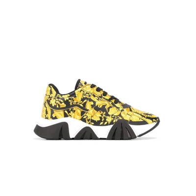 Shop Versace Squalo Barocco-print Sneakers In Yellow