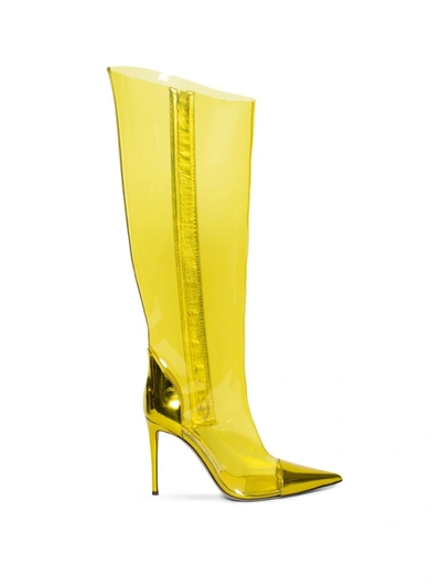 Shop Alexandre Vauthier Alex Metallic Knee-high Boot Lemon In Yellow