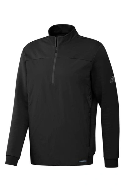 Shop Adidas Golf Hybrid Quarter Zip Cotton Blend Pullover In Black