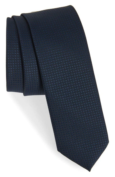 Shop Hugo Boss Neat Skinny Recycled Polyester Tie In Dark Blue