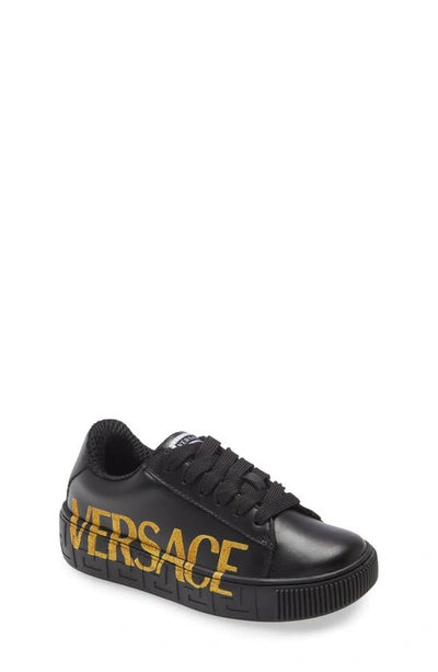 Shop Versace Kids' Greca Logo Low Top Sneaker In Black