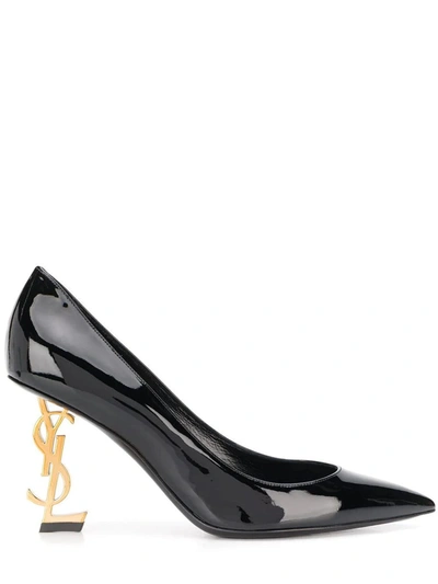 Indgang Saks majs Saint Laurent Opyum Pumps In Black Patent Leather With Gold-tone Heel In  Black/ Gold | ModeSens
