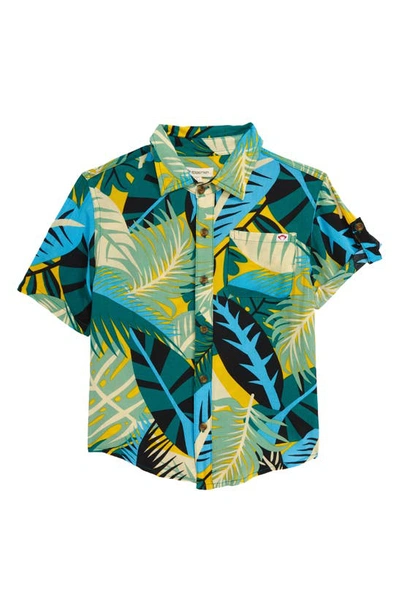 Shop Appaman Print Button-up Shirt In Botanic Blue