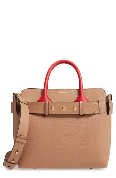 Shop Burberry Small Belt Triple Stud Leather Satchel In Light Camel