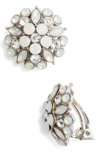 Shop Nina Floral Stud Earrings In Silver/ Opal/ White Crystal