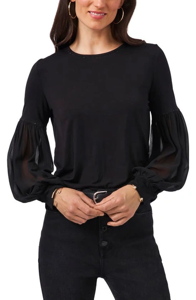 Shop Vince Camuto Mix Media Balloon Sleeve Top In Rich Black
