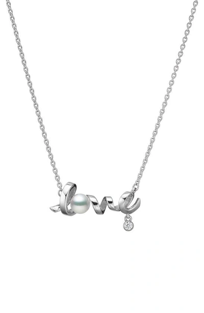 Shop Mikimoto Cherish Cultured Pearl & Diamond Love Pendant Necklace In 18kw
