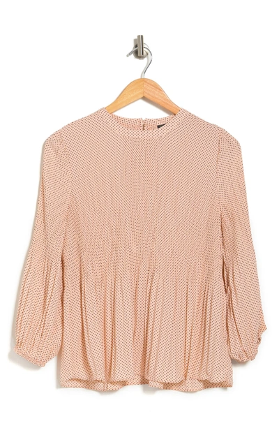 Shop Adrianna Papell Georgette Pleated Polka Dot Blouse In Champagne Small Dot
