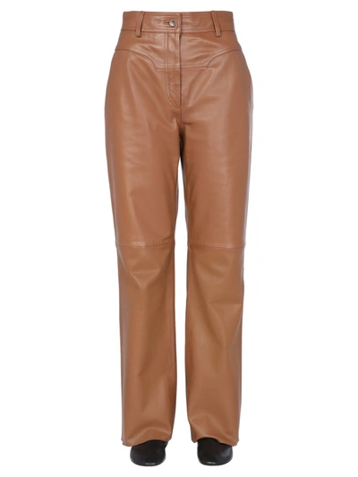 Shop Alberta Ferretti High Waisted Leather Pants In Brown