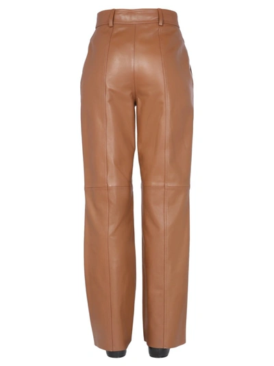Shop Alberta Ferretti High Waisted Leather Pants In Brown