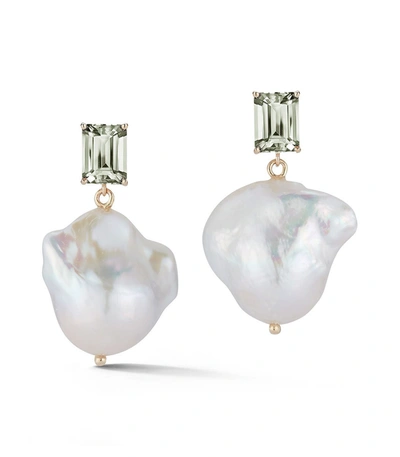 Shop Mateo 14kt Green Amethyst And Baroque Pearl Drop Earrings