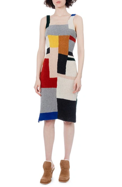 Shop Eckhaus Latta Brickwork Colorblock Merino Wool Blend Sweater Dress In Multi