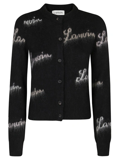 Shop Lanvin Logo Intarsia Buttoned Cardigan In Black